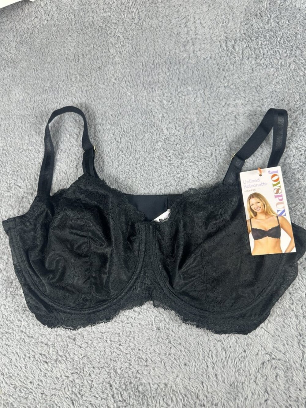 Joyspun Black Lace Balconette Bra Underwire Full Figure Women's Size